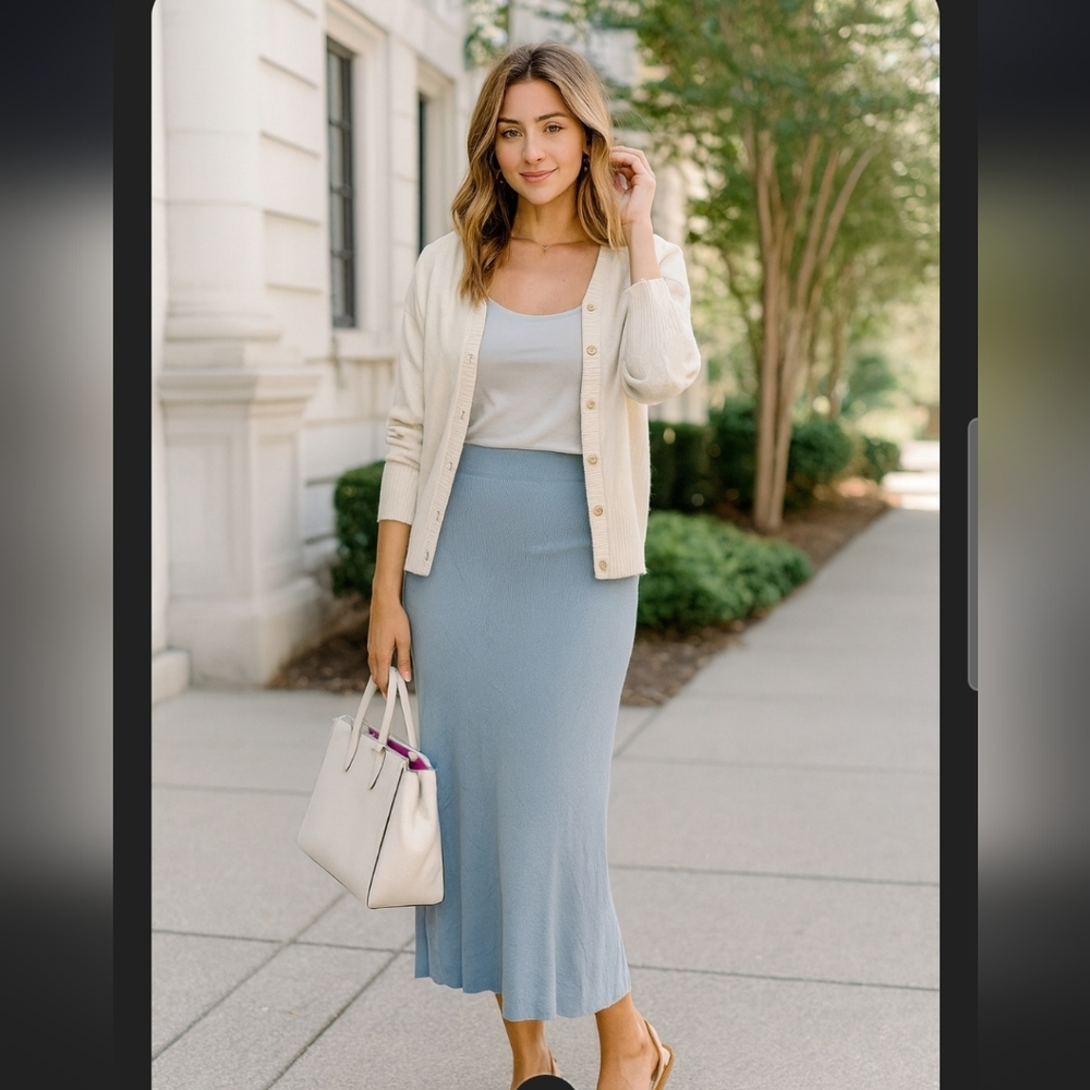 Zara Midi Skirt in Gray Blue